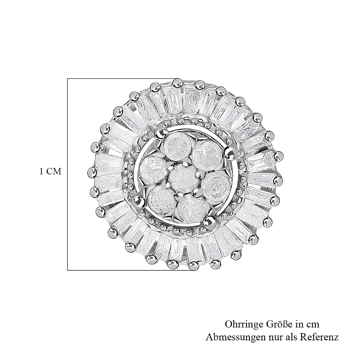 Diamond Stud Earrings in Platinum Overlay Sterling Silver 0.56 Ct