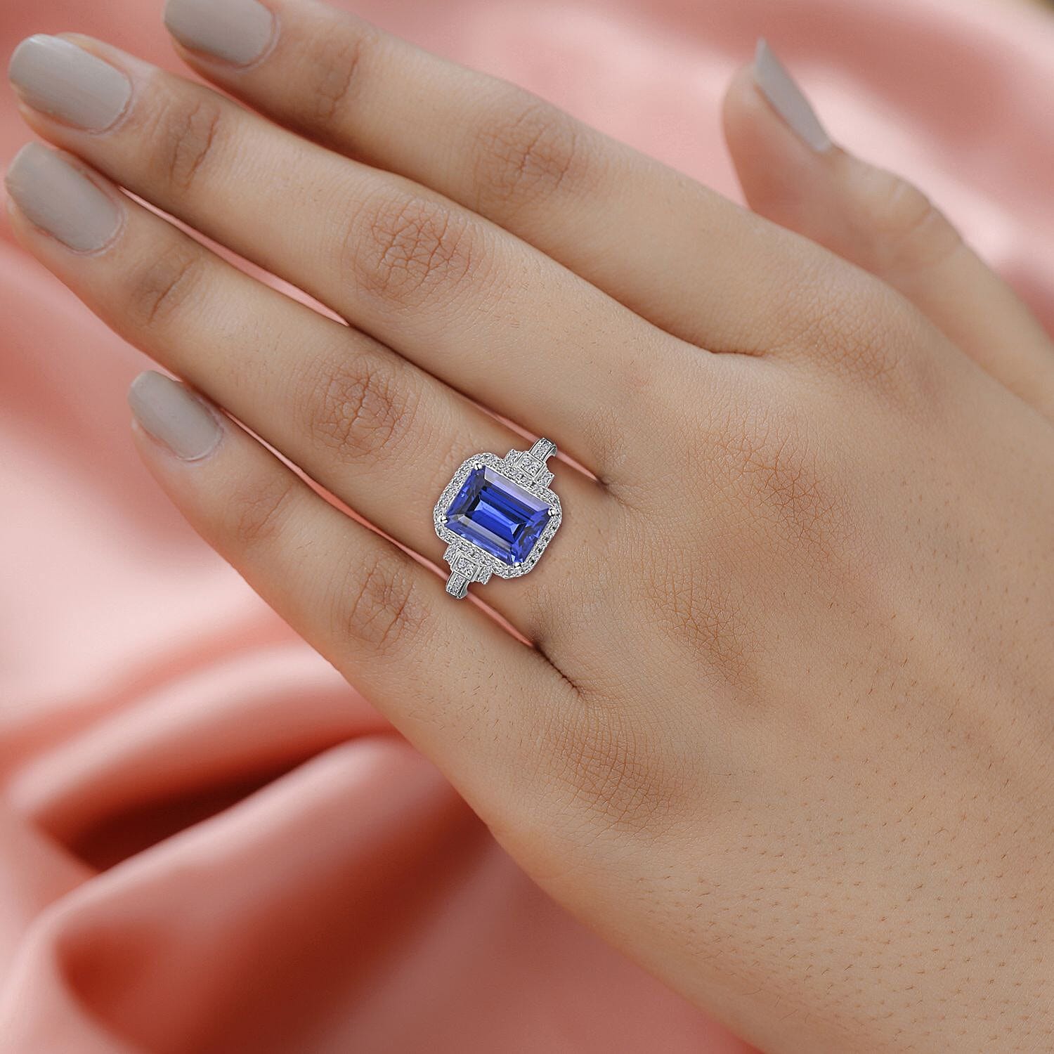950 Platinum  AAAA  Tanzanite   White Diamond  VS Ring 4.00 ct,  Platinum Wt. 7.16 Gms  4.000  Ct.