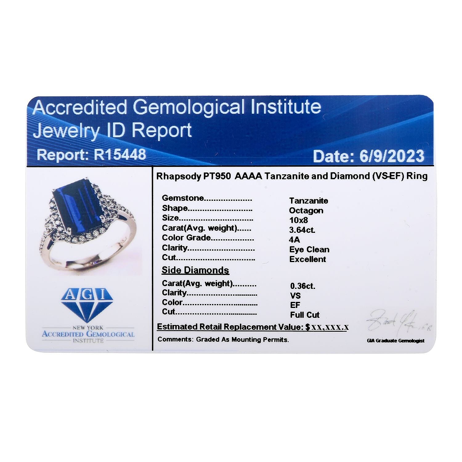 950 Platinum  AAAA  Tanzanite   White Diamond  VS Ring 4.00 ct,  Platinum Wt. 7.16 Gms  4.000  Ct.