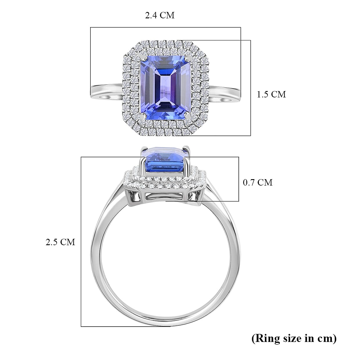 950 Platinum  AAAA  Tanzanite   White Diamond  VS Ring 3.00 ct,  Platinum Wt. 2.69 Gms  3.000  Ct.
