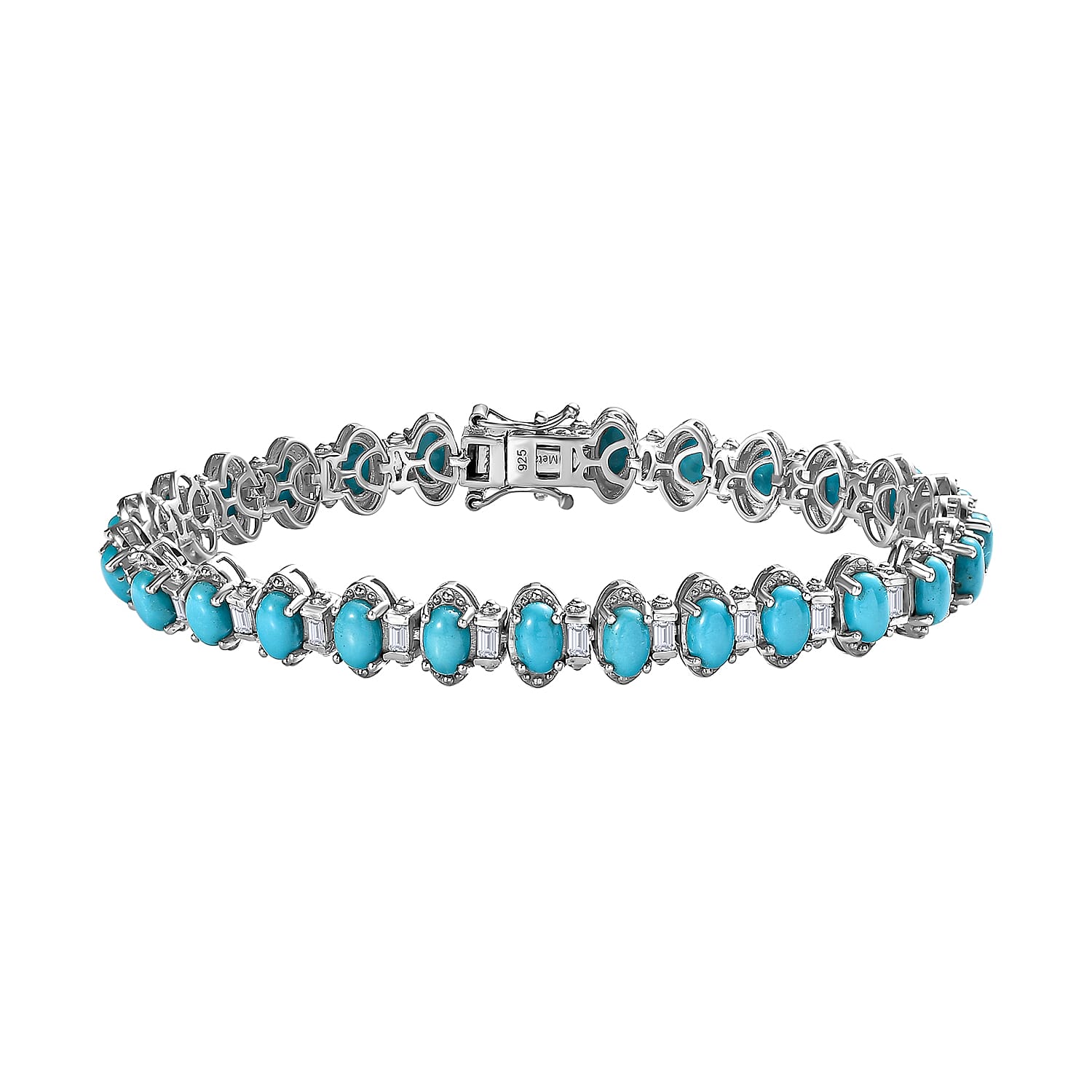 Arizona Sleeping Beauty Turquoise & Natural Zircon Bracelet (Size - 7.5) in Platinum Overlay Sterling Silver 14.48 Ct, Silver Wt. 16.97 Gms