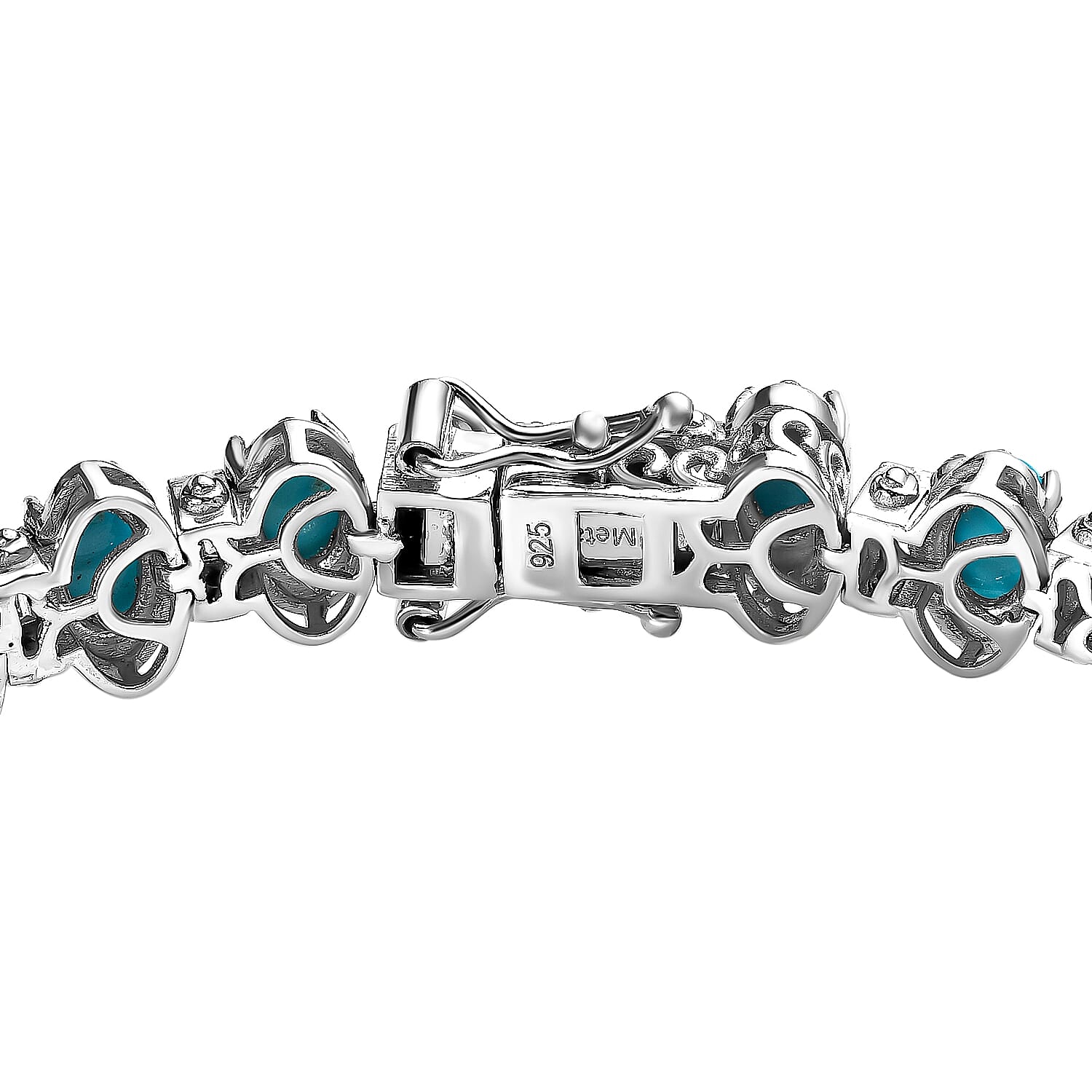 Arizona Sleeping Beauty Turquoise & Natural Zircon Bracelet (Size - 7.5) in Platinum Overlay Sterling Silver 14.48 Ct, Silver Wt. 16.97 Gms