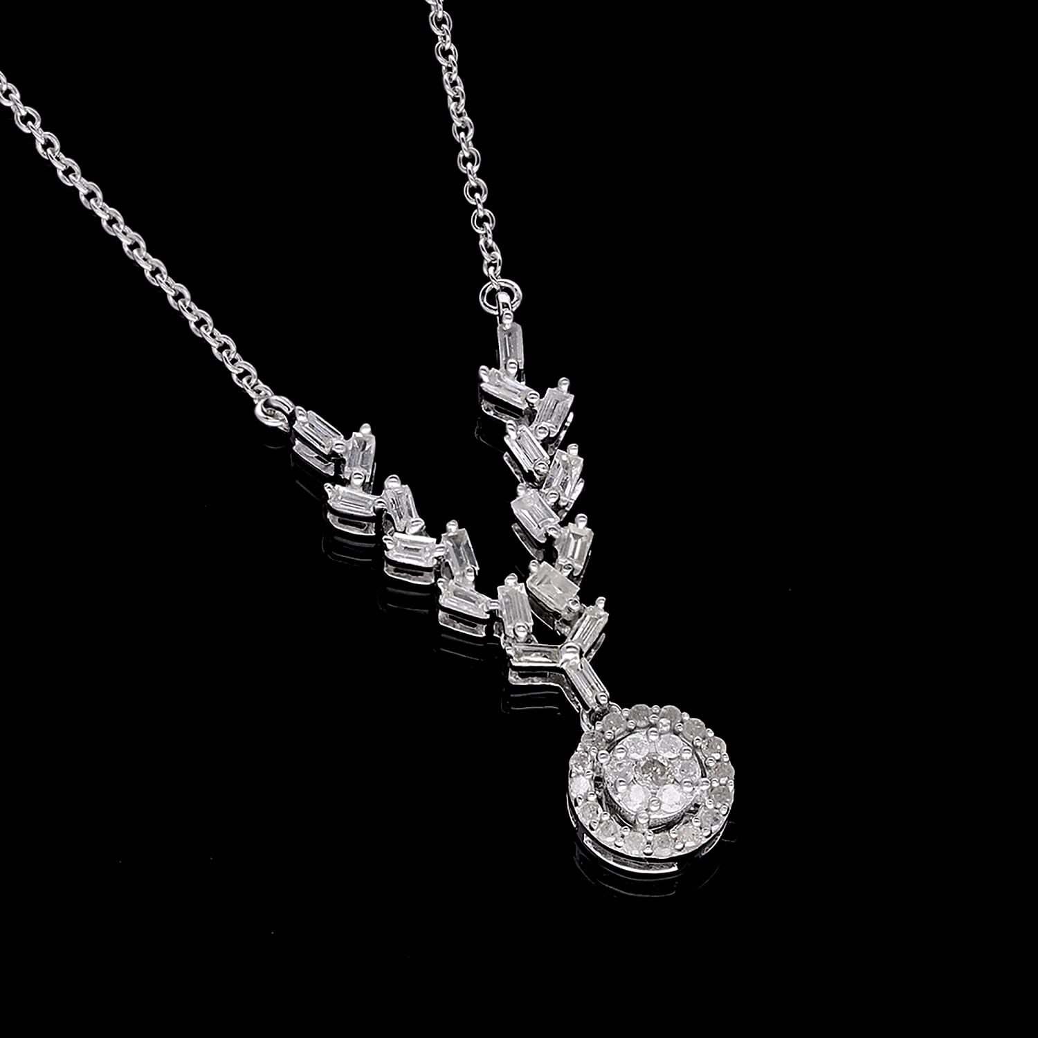 Diamond Necklace (Size - 18-20) in Platinum Overlay Sterling Silver 0.50 Ct.