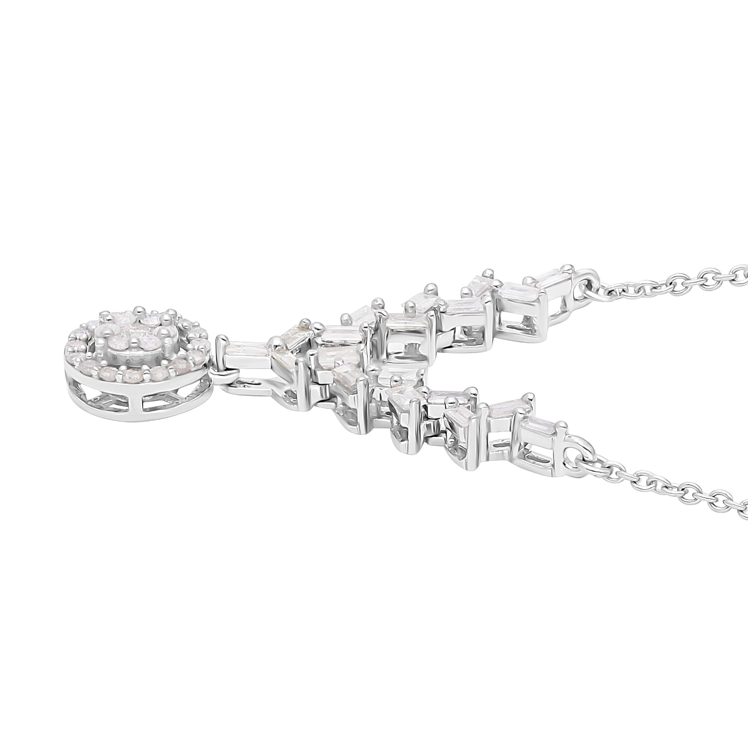 Diamond Necklace (Size - 18-20) in Platinum Overlay Sterling Silver 0.50 Ct.