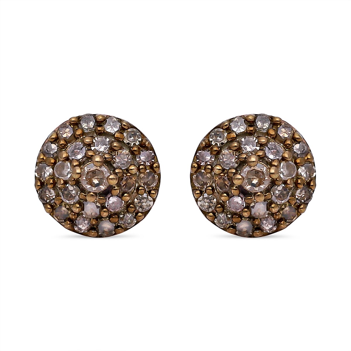 Natural Champagne Diamond Stud Earrings in Vermeil Rose Gold Plated Sterling Silver 0.25 Ct.
