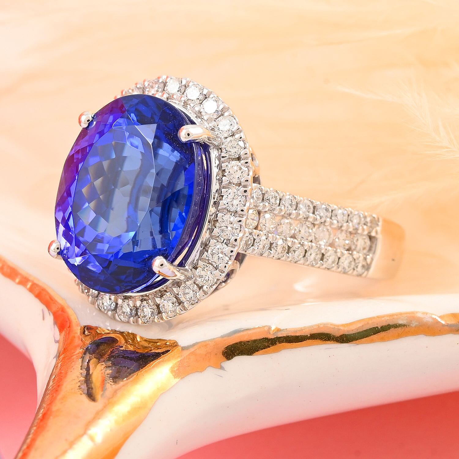 RHAPSODY 950 Platinum AGI Certified & Appraised AAAA Tanzanite and Diamond (VS-E-F) Ring 7.70 Ct, Platinum Wt. 7.67 Gms