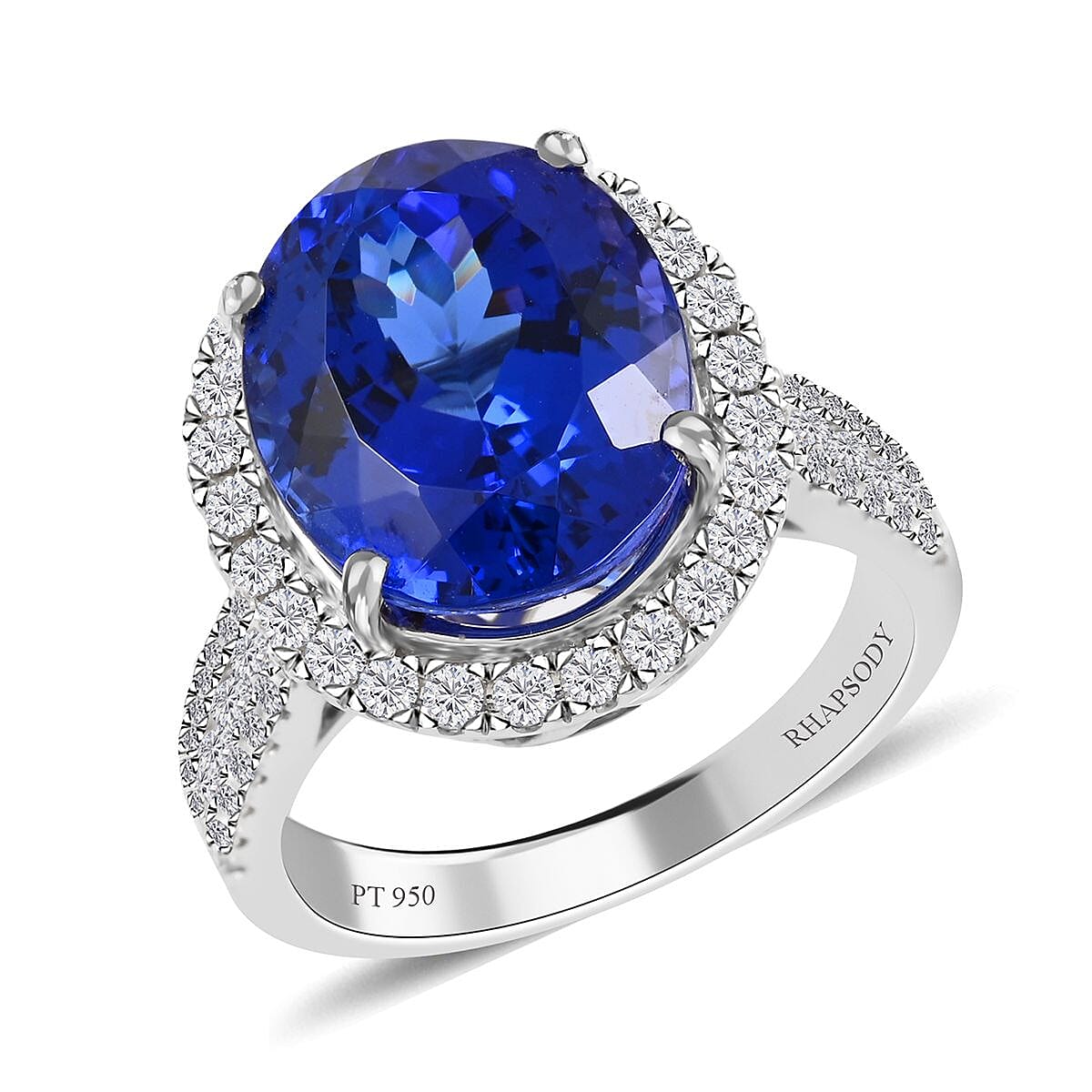 RHAPSODY 950 Platinum AGI Certified & Appraised AAAA Tanzanite and Diamond (VS-E-F) Ring 7.70 Ct, Platinum Wt. 7.67 Gms