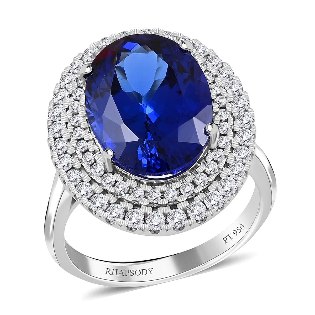 RHAPSODY 950 Platinum AGI Certified & Appraised AAAA Tanzanite and Diamond (VS-E-F) Ring 8.00 Ct, Platinum Wt. 9.02 Gms