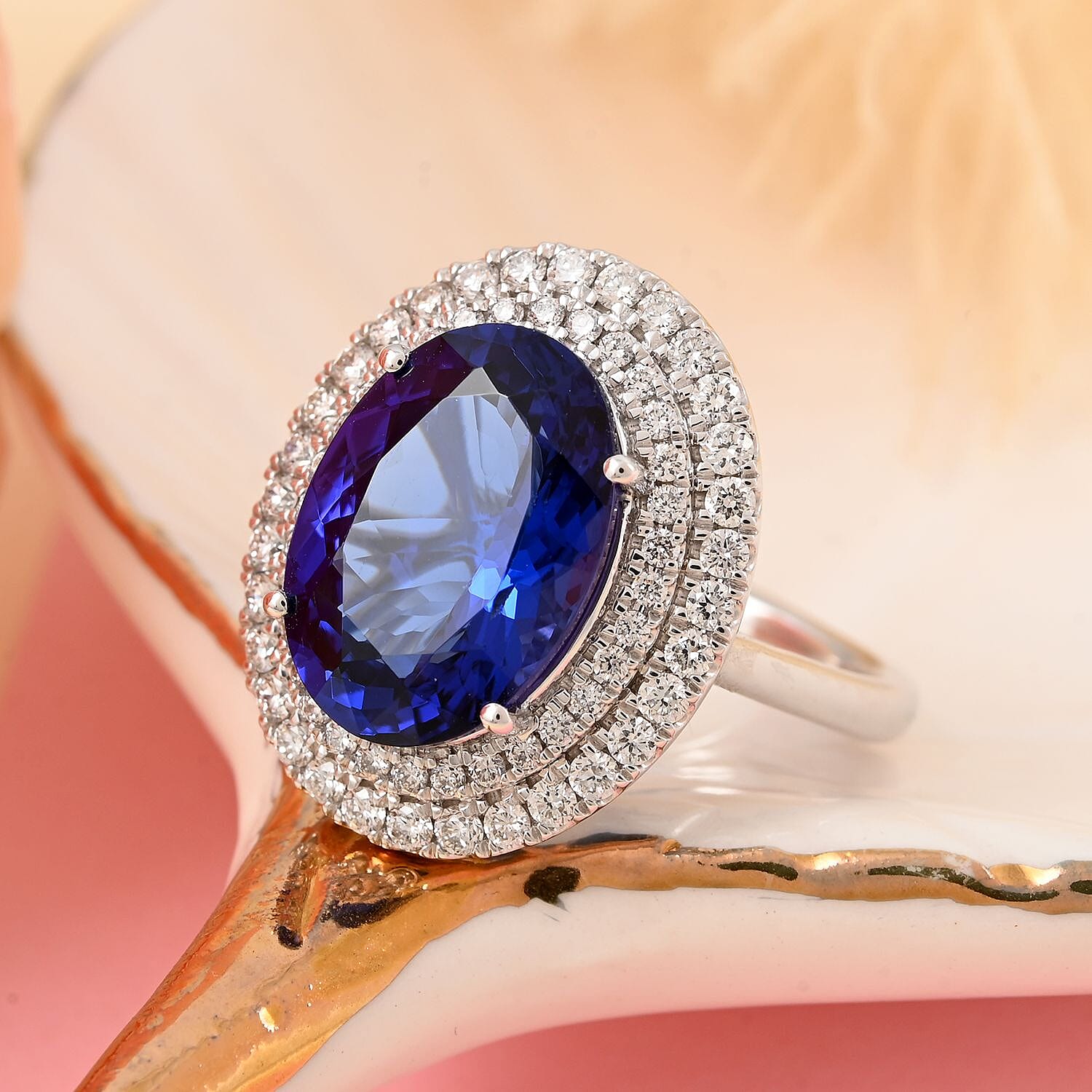 RHAPSODY 950 Platinum AGI Certified & Appraised AAAA Tanzanite and Diamond (VS-E-F) Ring 8.00 Ct, Platinum Wt. 9.02 Gms