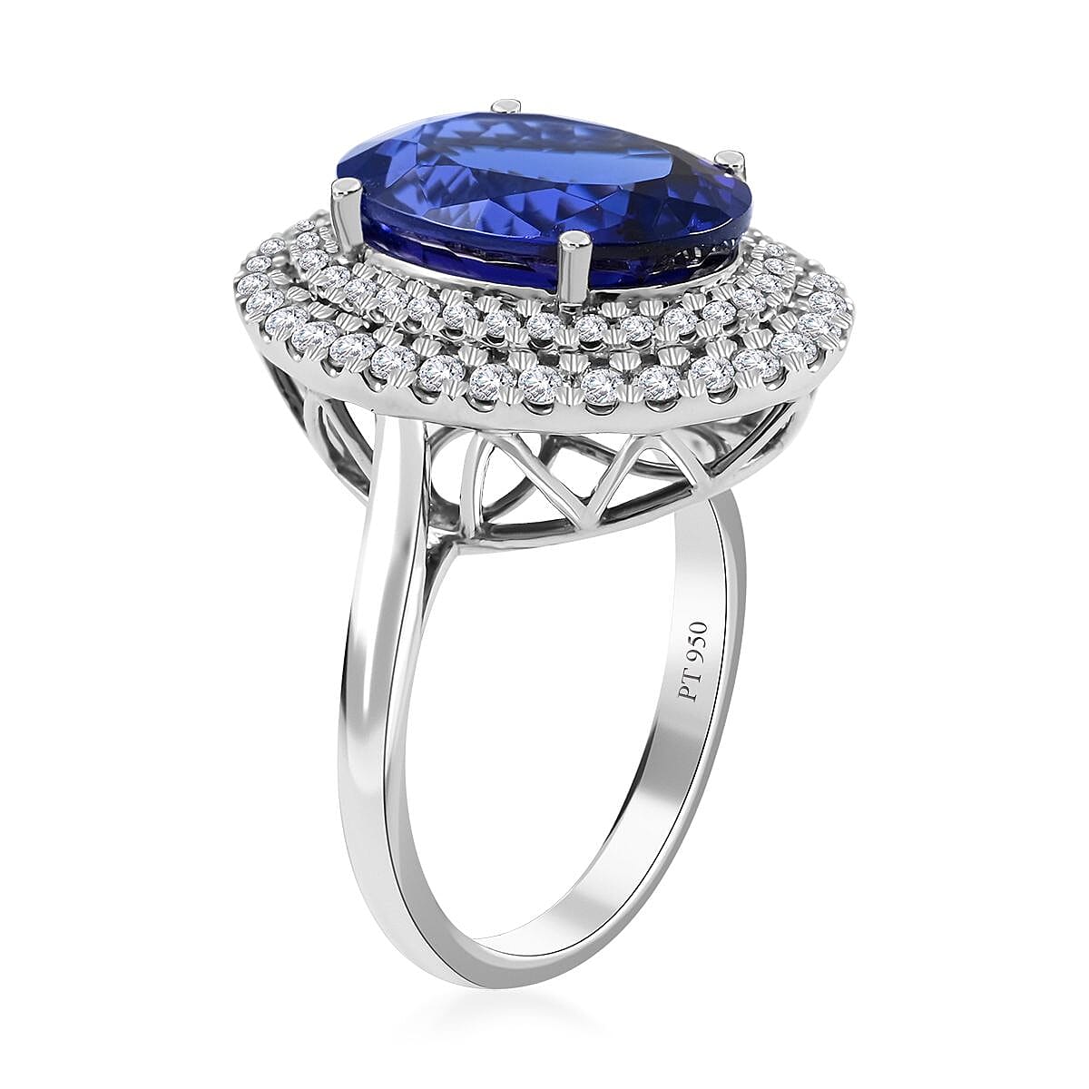 RHAPSODY 950 Platinum AGI Certified & Appraised AAAA Tanzanite and Diamond (VS-E-F) Ring 8.00 Ct, Platinum Wt. 9.02 Gms