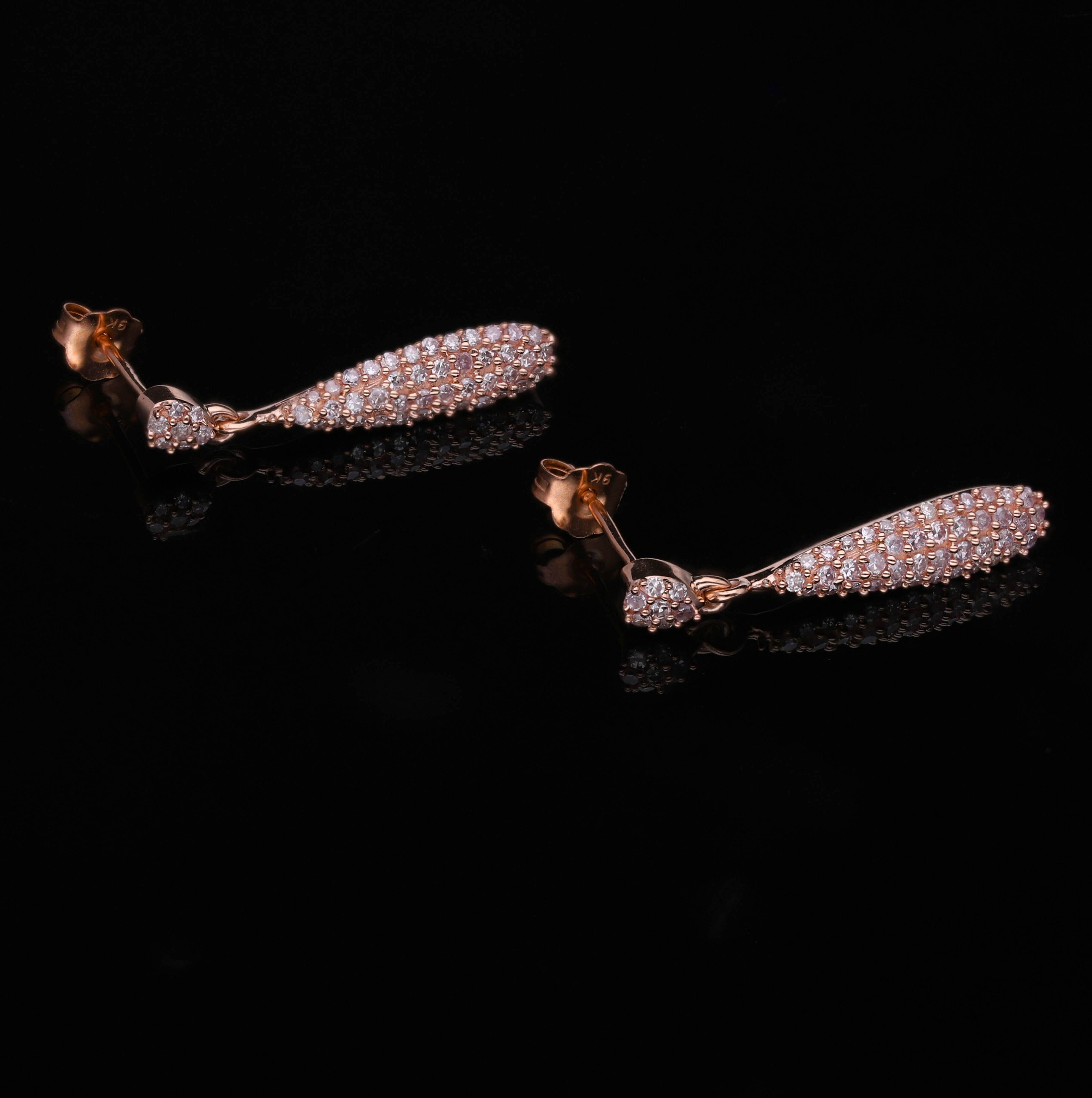 Designer Inspired- 9K Rose Gold SGL Certified Natural Pink Diamond Dangle Earrings 0.50 Ct.