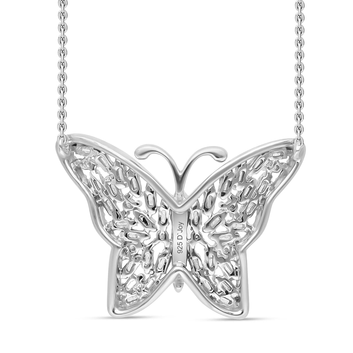Diamond Butterfly Necklace (Size - 18-20) in Platinum Overlay Sterling Silver 0.26 Ct.