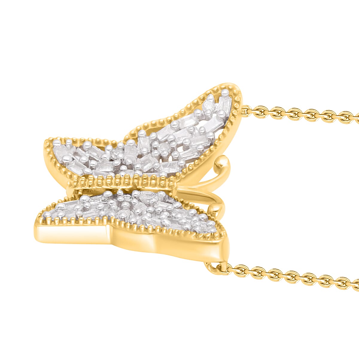 Diamond Butterfly Necklace (Size - 18-20) in Yellow Gold Vermeil Plated Sterling Silver 0.26 Ct.