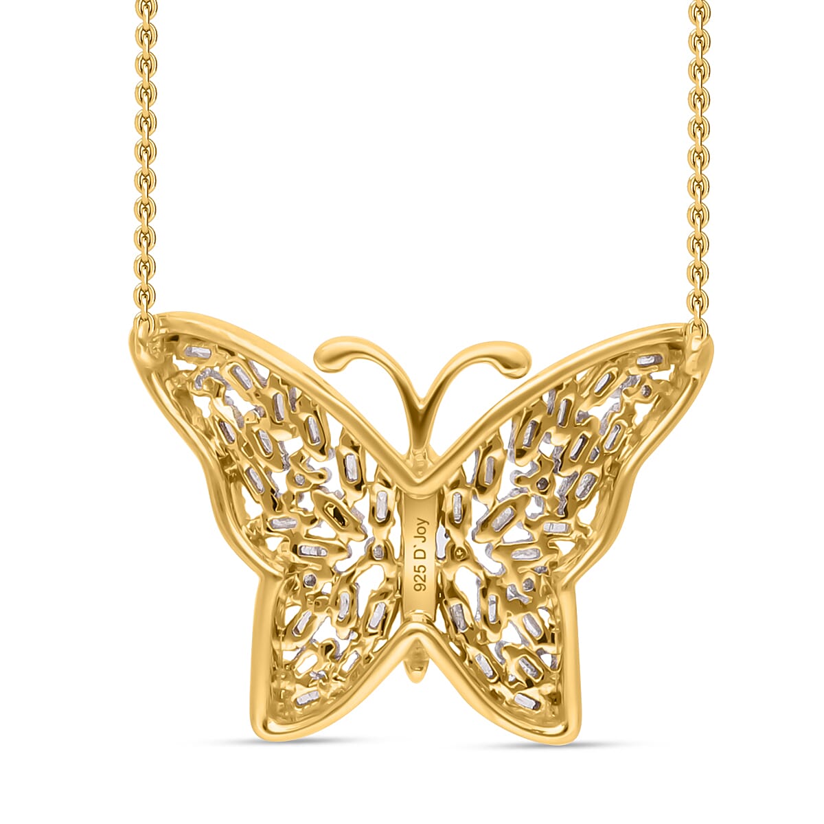 Diamond Butterfly Necklace (Size - 18-20) in Yellow Gold Vermeil Plated Sterling Silver 0.26 Ct.