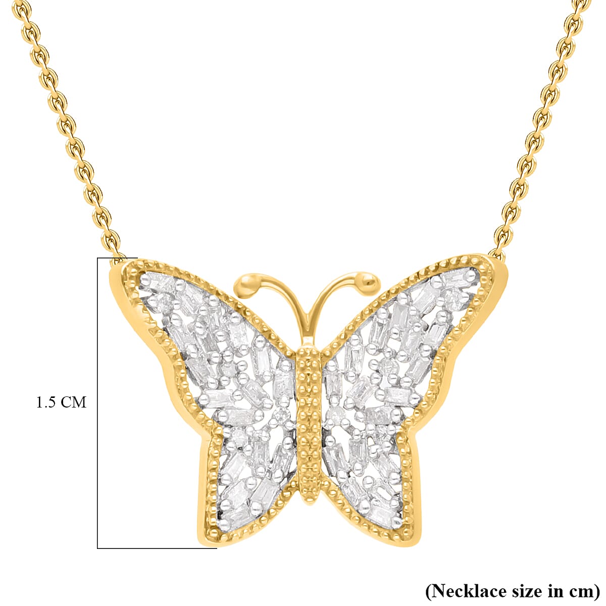 Diamond Butterfly Necklace (Size - 18-20) in Yellow Gold Vermeil Plated Sterling Silver 0.26 Ct.