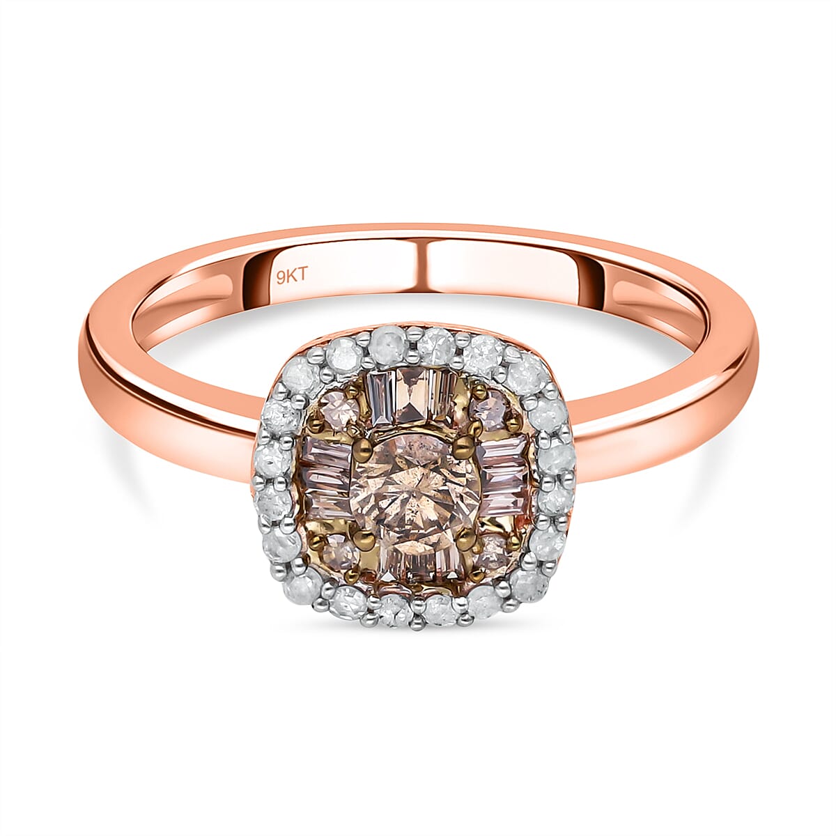 9K Rose Gold SGL Certified Natural Champagne Diamond & White Diamond Ring 0.55 Ct.