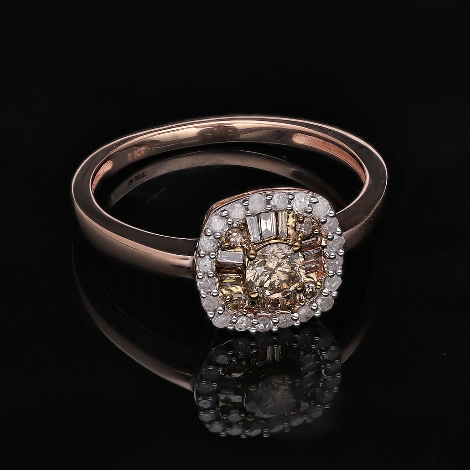 9K Rose Gold SGL Certified Natural Champagne Diamond & White Diamond Ring 0.55 Ct.