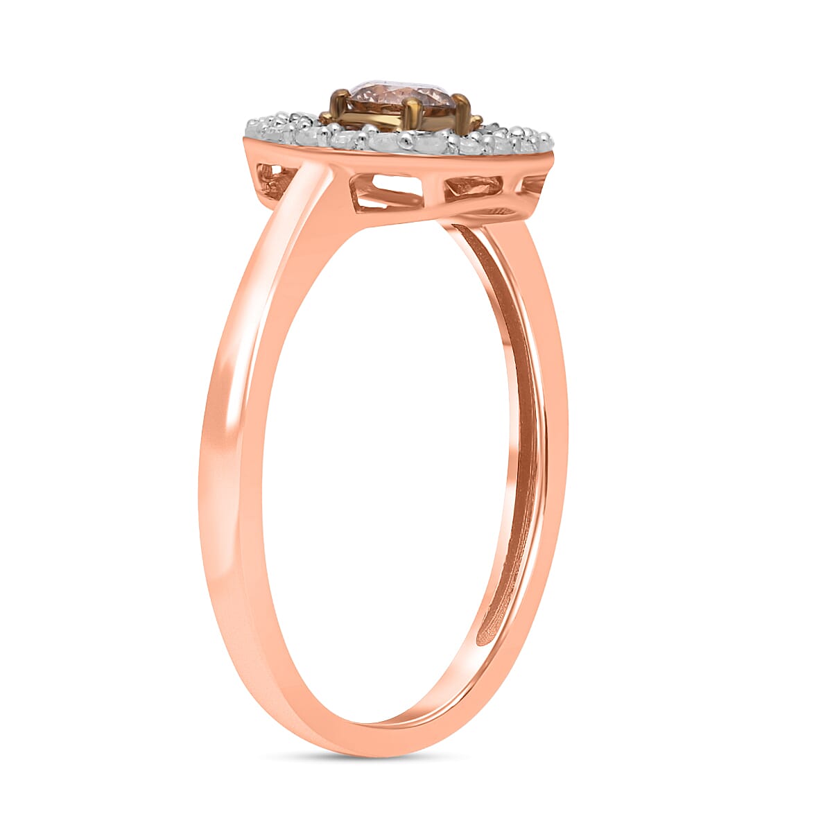 9K Rose Gold SGL Certified Natural Champagne Diamond & White Diamond Ring 0.55 Ct.