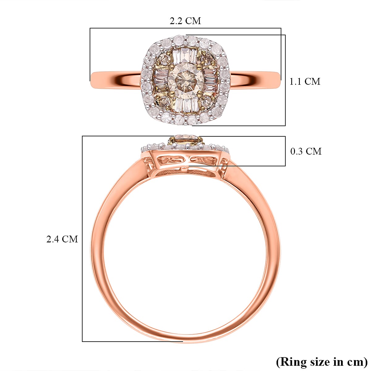 9K Rose Gold SGL Certified Natural Champagne Diamond & White Diamond Ring 0.55 Ct.