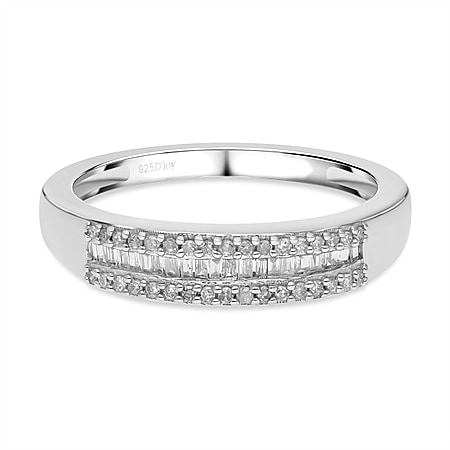 Diamond Wedding Band Ring in Platinum Overlay Sterling Silver