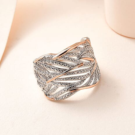 Diamond Criss Cross Ring in 18K Vermeil Rose Gold Plated & Plating Overlay.