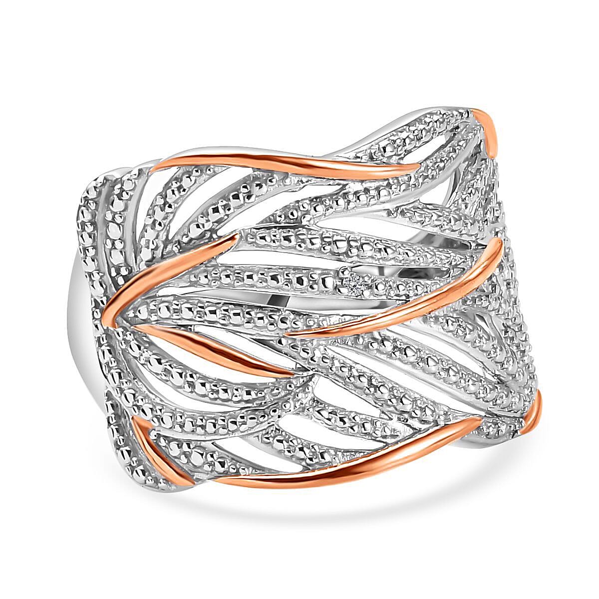 Diamond Criss Cross Ring in 18K Rose Gold Vermeil and Platinum Plated Sterling Silver