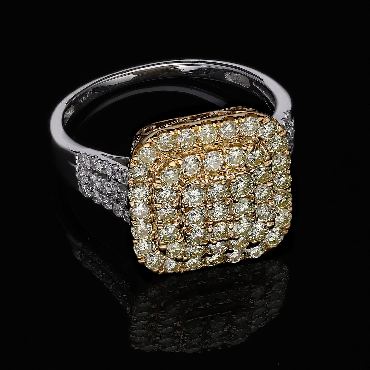 NY Closeout - 14K Yellow & White Gold SGL Certified Natural Intense Yellow & White Diamond (I1-I2-GH) Ring 2.00 Ct