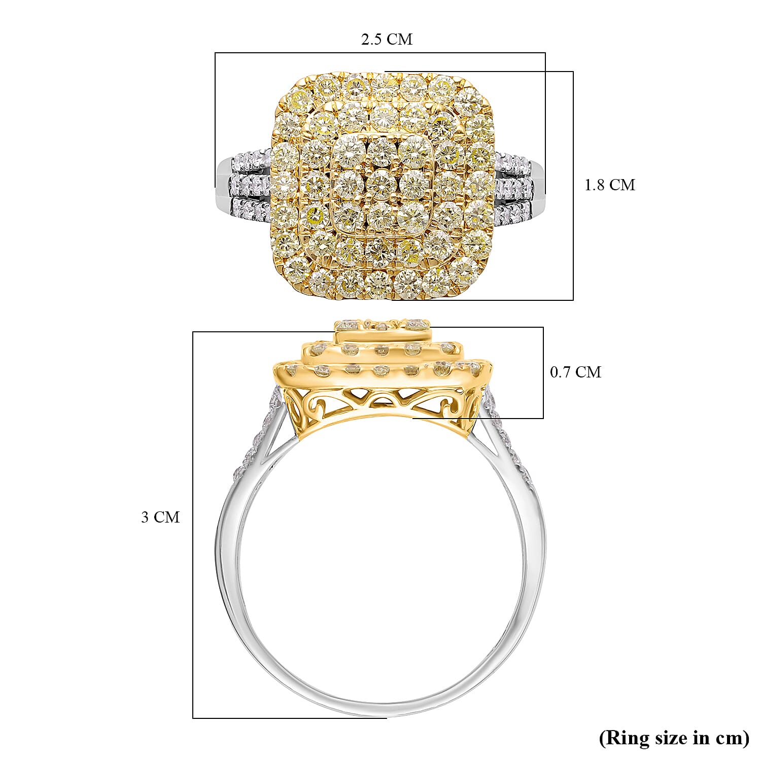 NY Closeout - 14K Yellow & White Gold SGL Certified Natural Intense Yellow & White Diamond (I1-I2-GH) Ring 2.00 Ct