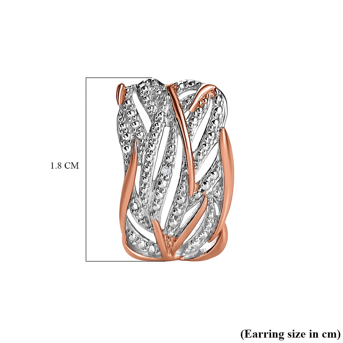 Diamond Criss Cross Earing in 18K Vermeil Rose Gold Plated and Platinum Overlay Sterling Silver