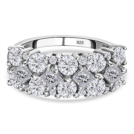 D'Joy Moissanite Cluster Ring in Platinum Overlay Sterling Silver 2.33 Ct.
