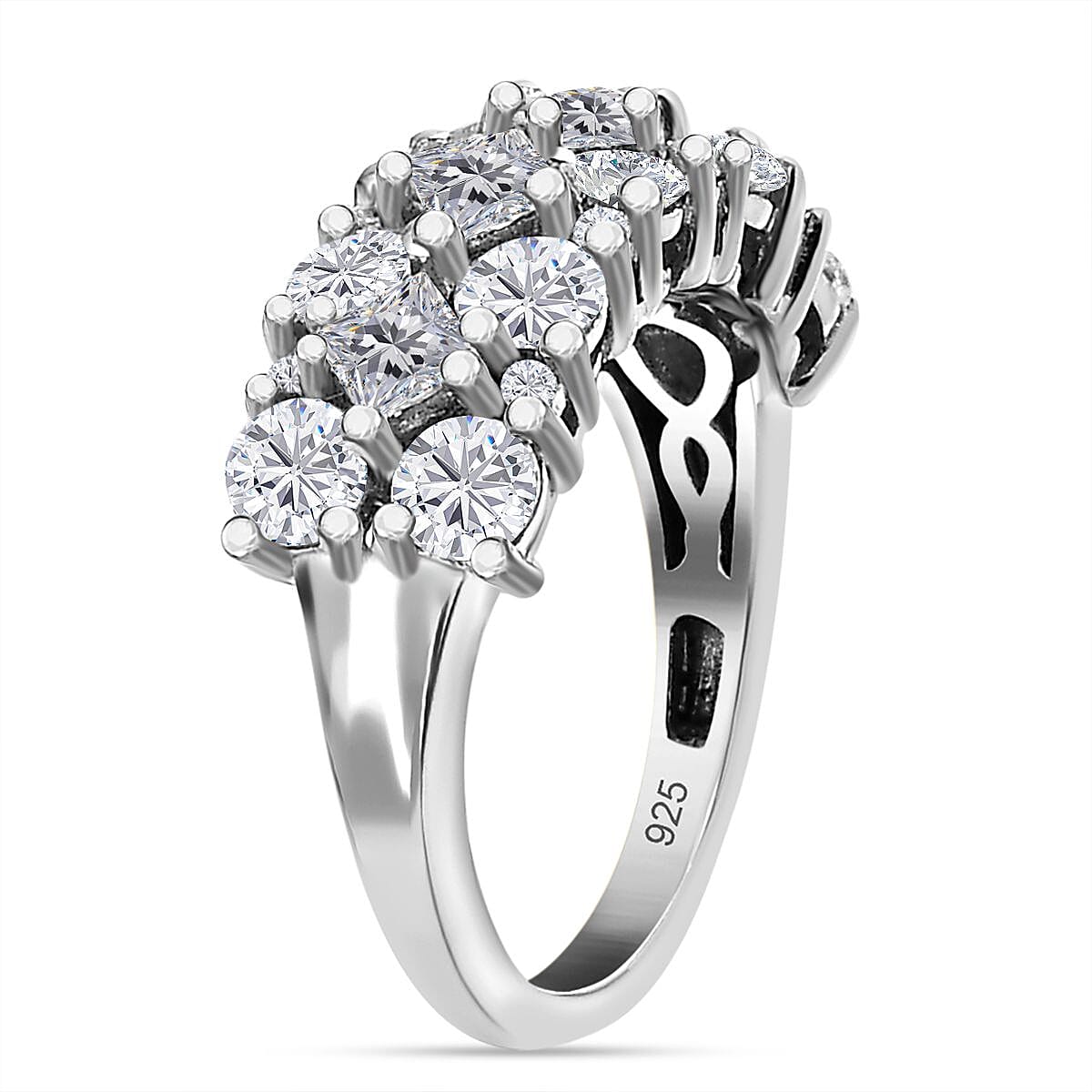 D'Joy Moissanite Cluster Ring in Platinum Overlay Sterling Silver 2.33 Ct.