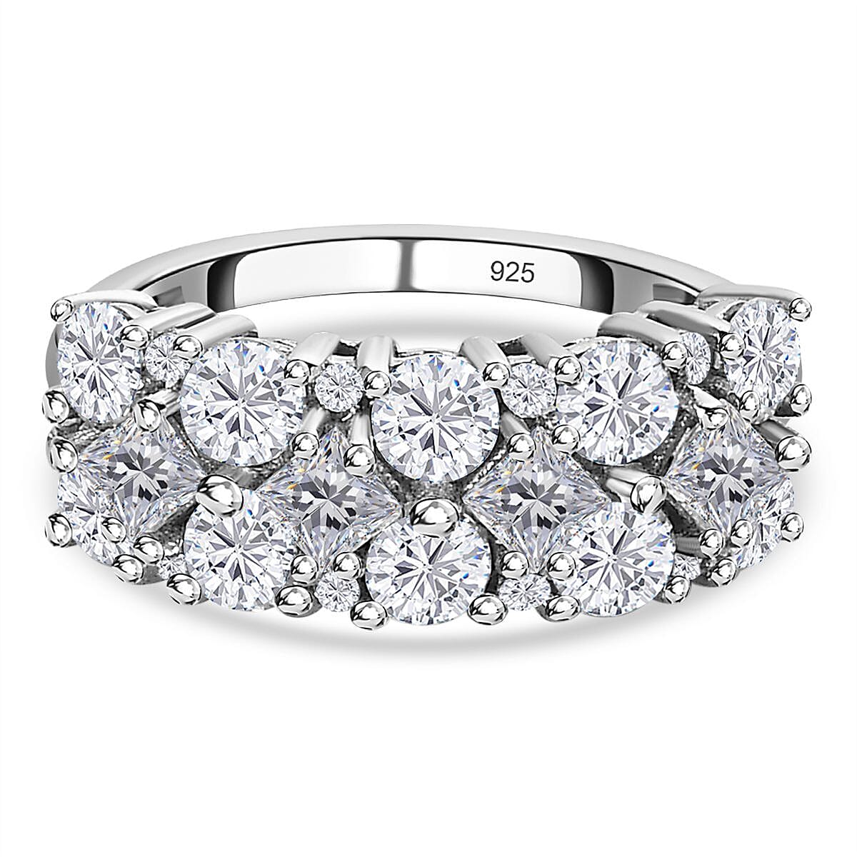 D'Joy - Moissanite Cluster Ring in Platinum Overlay Sterling Silver 2.20 Ct.
