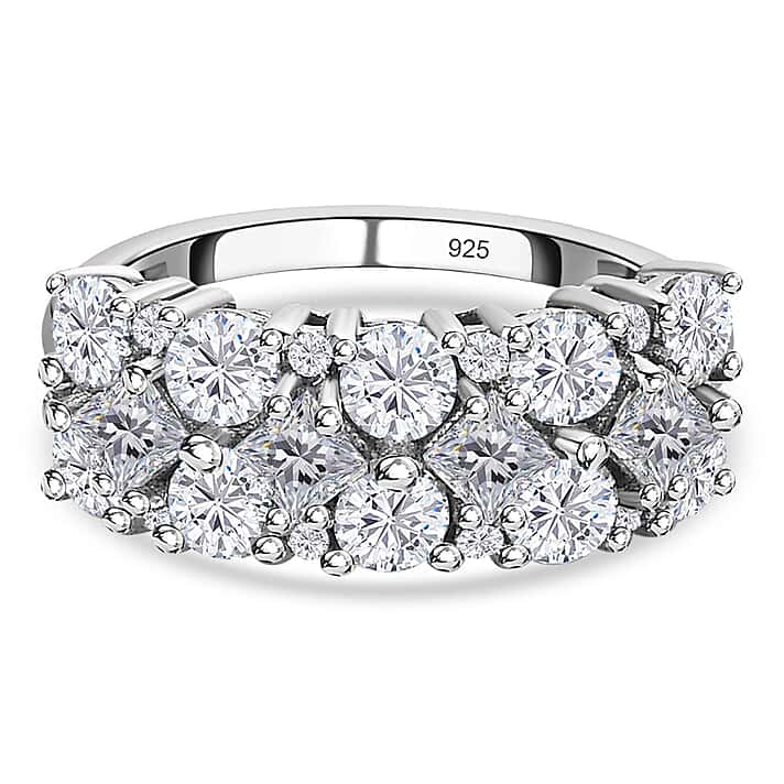 D'Joy - Moissanite Cluster Ring in Platinum Overlay Sterling Silver 2.20 Ct.