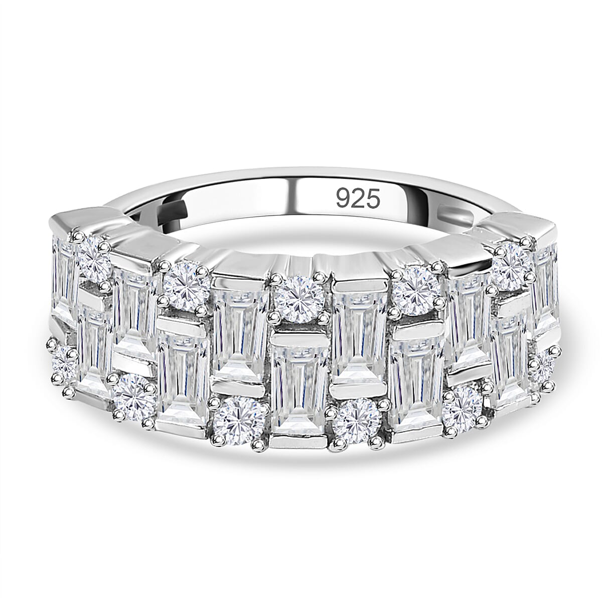 Moissanite Half Eternity Ring in Platinum Overlay Sterling Silver 1.53 Ct.