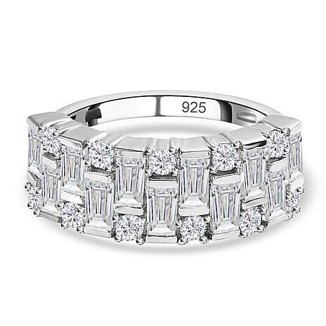Moissanite Half Eternity Ring in Platinum Overlay Sterling Silver 1.53 Ct.