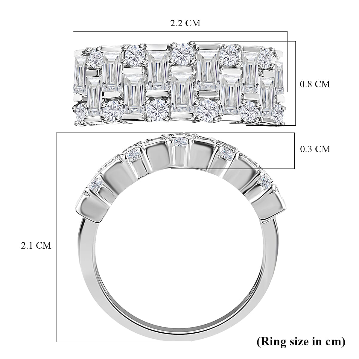 Moissanite Half Eternity Ring in Platinum Overlay Sterling Silver 1.53 Ct.