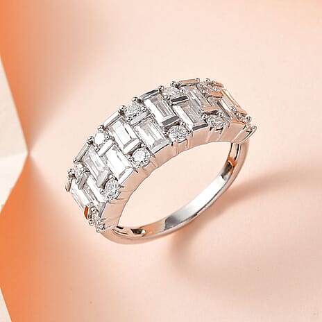 Moissanite Half Eternity Ring in Platinum Overlay Sterling Silver 1.53 Ct.