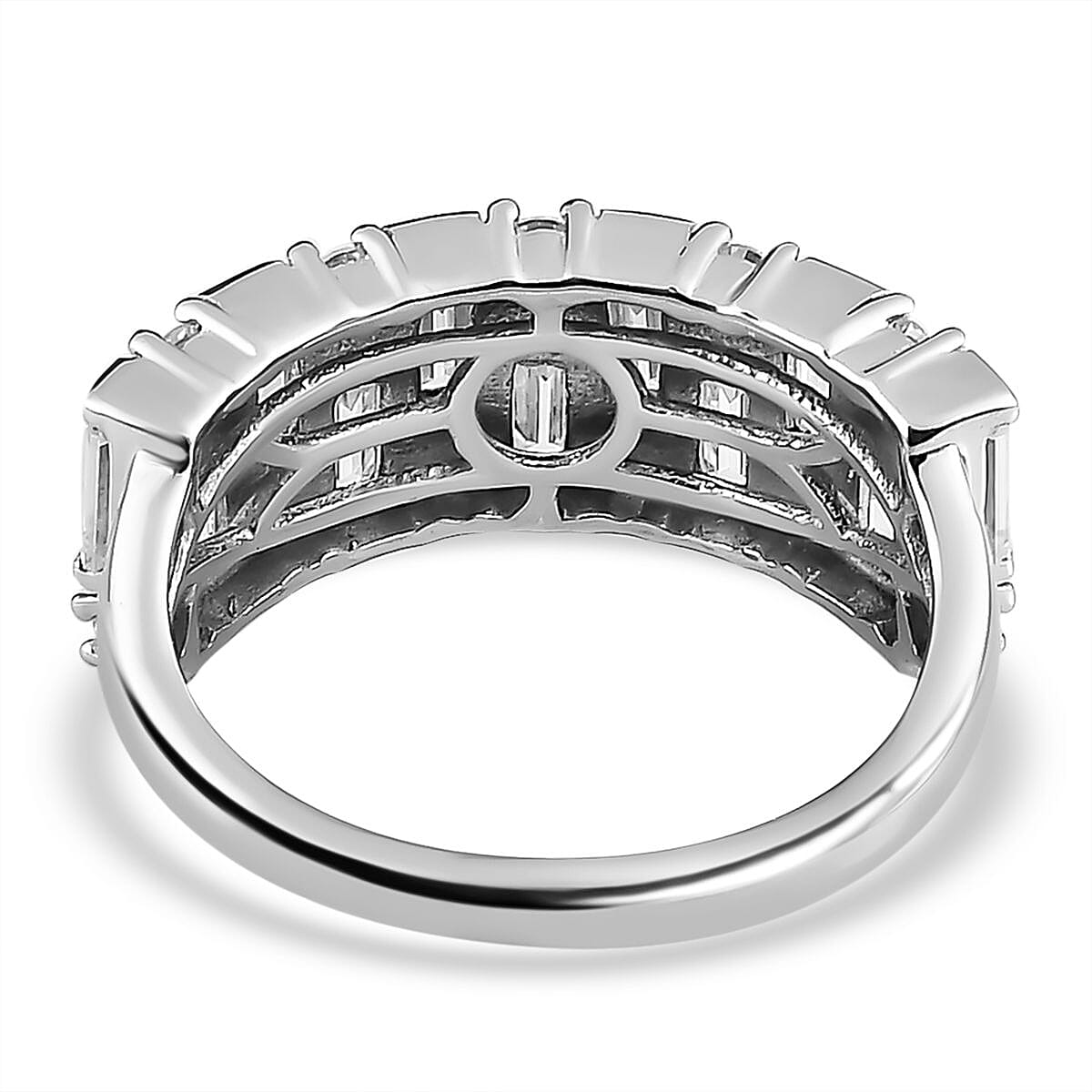 Moissanite Half Eternity Ring in Platinum Overlay Sterling Silver 1.53 Ct.