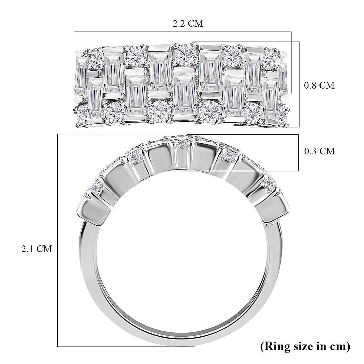 Moissanite Half Eternity Ring in Platinum Overlay Sterling Silver 1.53 Ct.