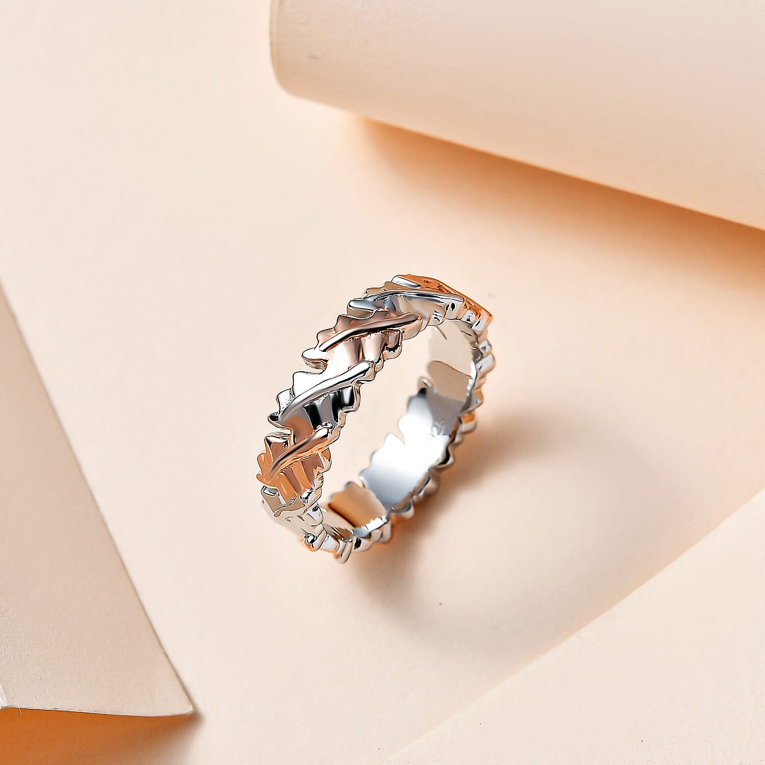 18K Vermeil Rose Gold and Platinum Plated Sterling Silver Band Ring