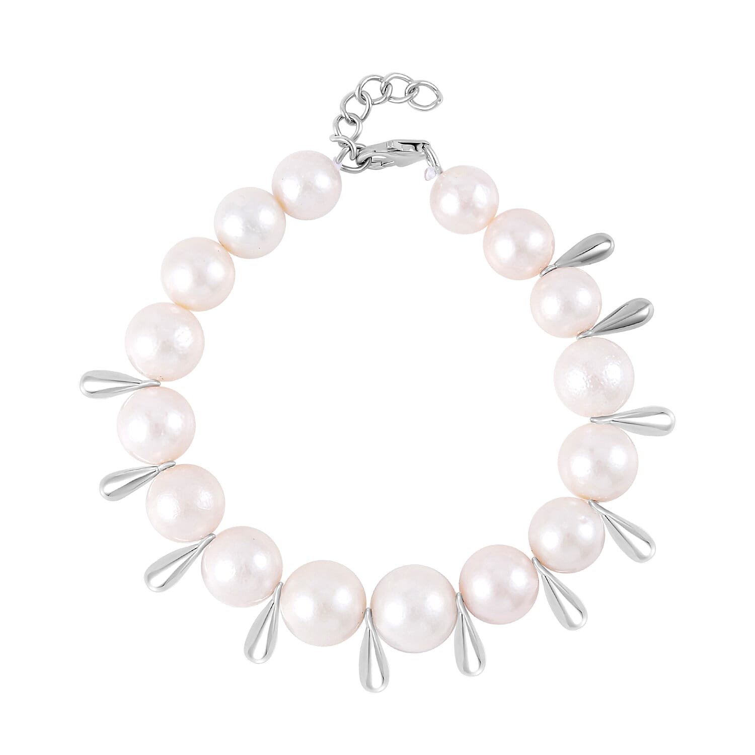 Lucy Q Pearl Drop Collection - Edison Pearl Bracelet (Size - 8) in Rhodium Overlay Sterling Silver