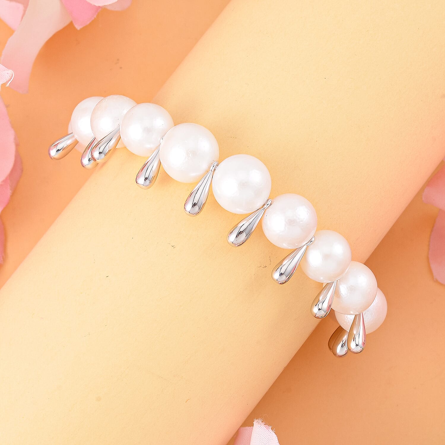 Lucy Q Pearl Drop Collection - Edison Pearl Bracelet (Size - 8) in Rhodium Overlay Sterling Silver