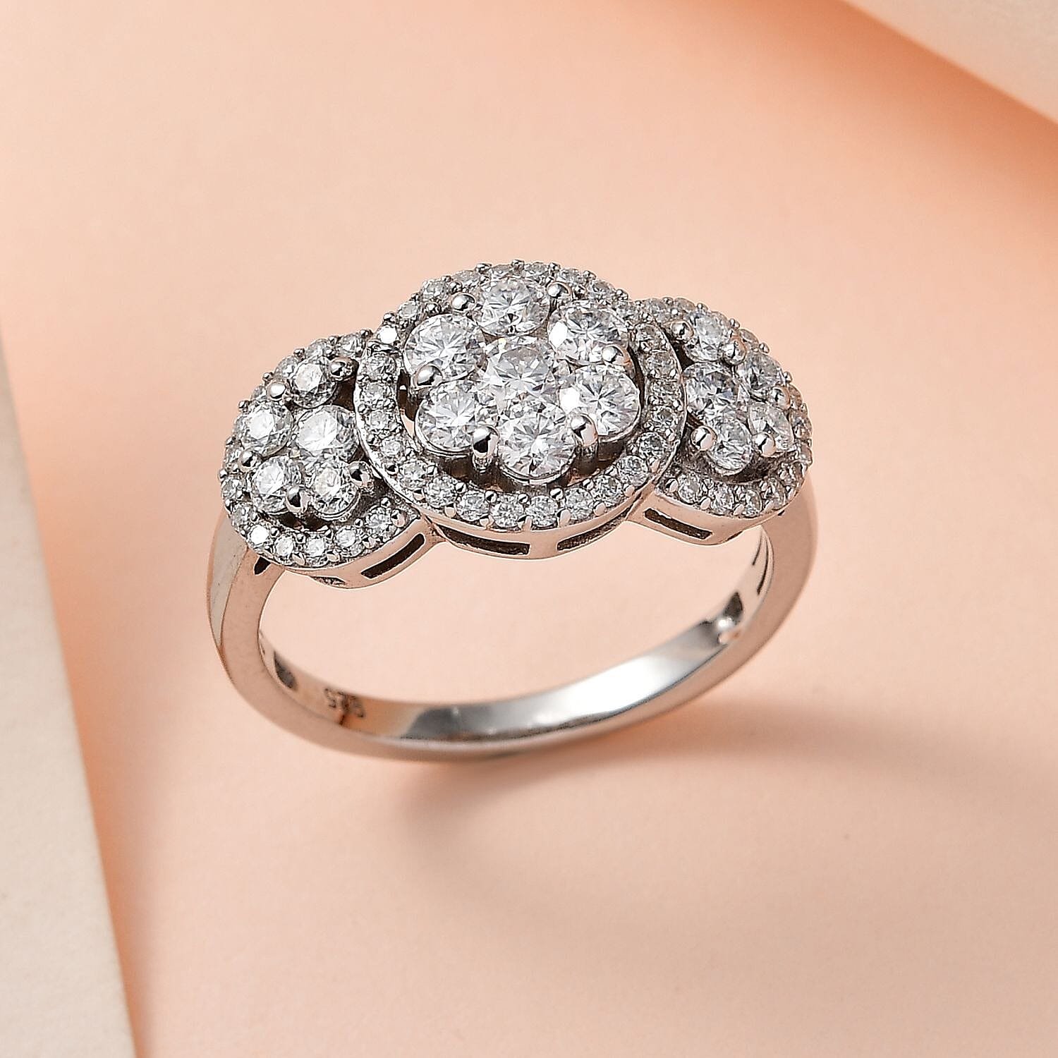 Moissanite Ring in Platinum Overlay Sterling Silver 1.22 Ct.