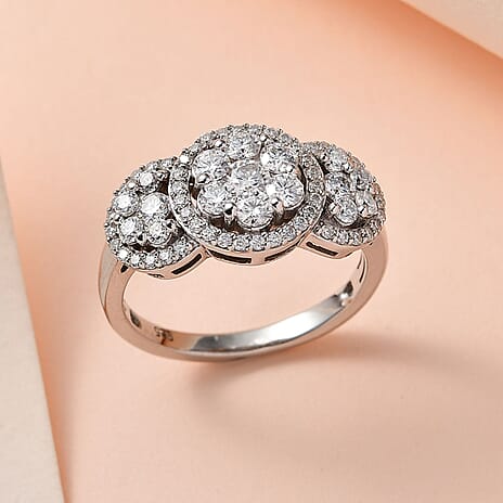 Moissanite Ring in Platinum Overlay Sterling Silver