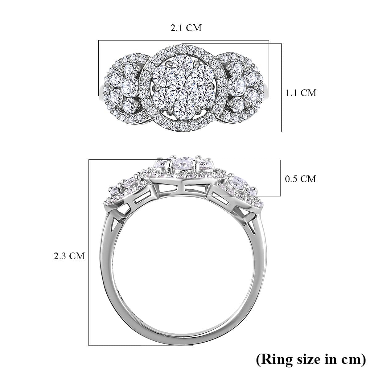 Moissanite Ring in Platinum Overlay Sterling Silver 1.22 Ct.