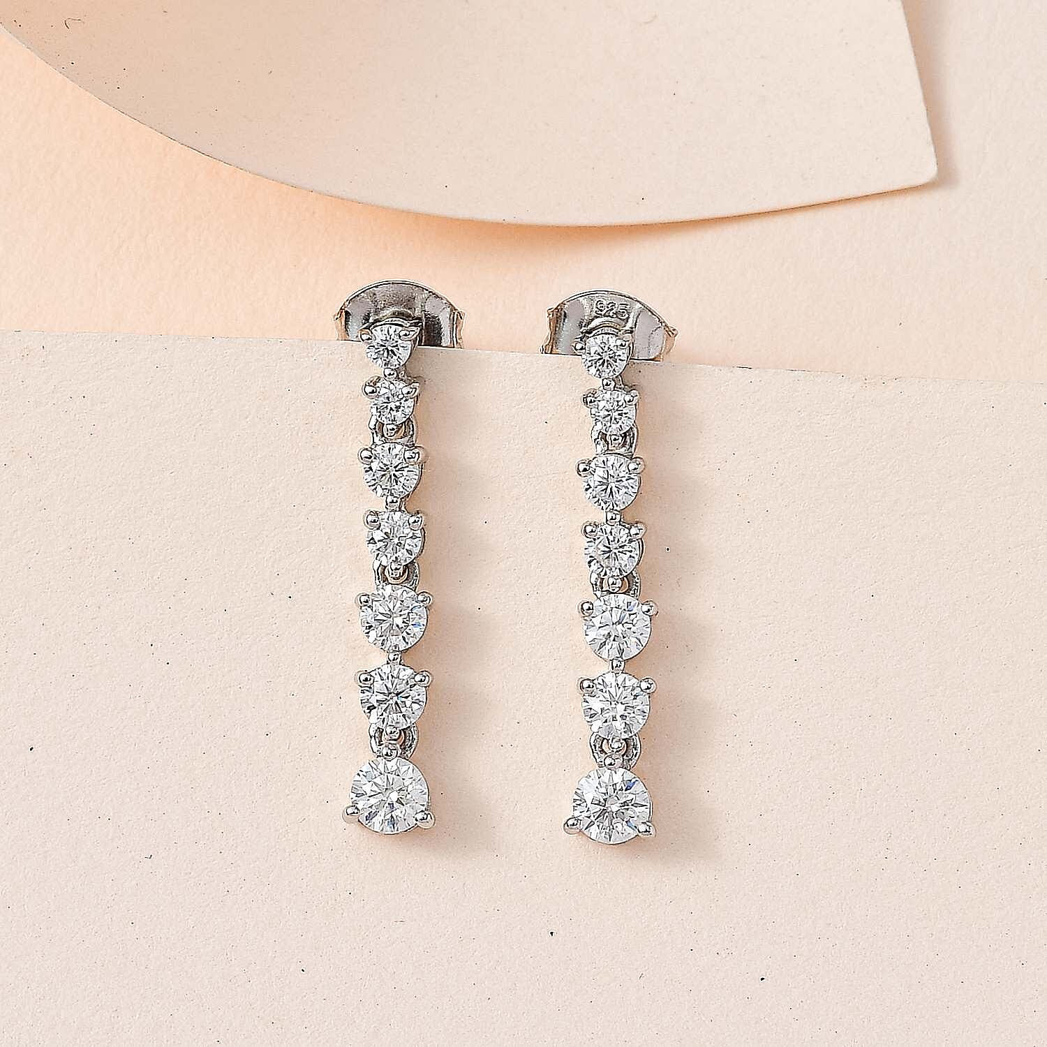 Moissanite Earrings in Platinum Overlay Sterling Silver