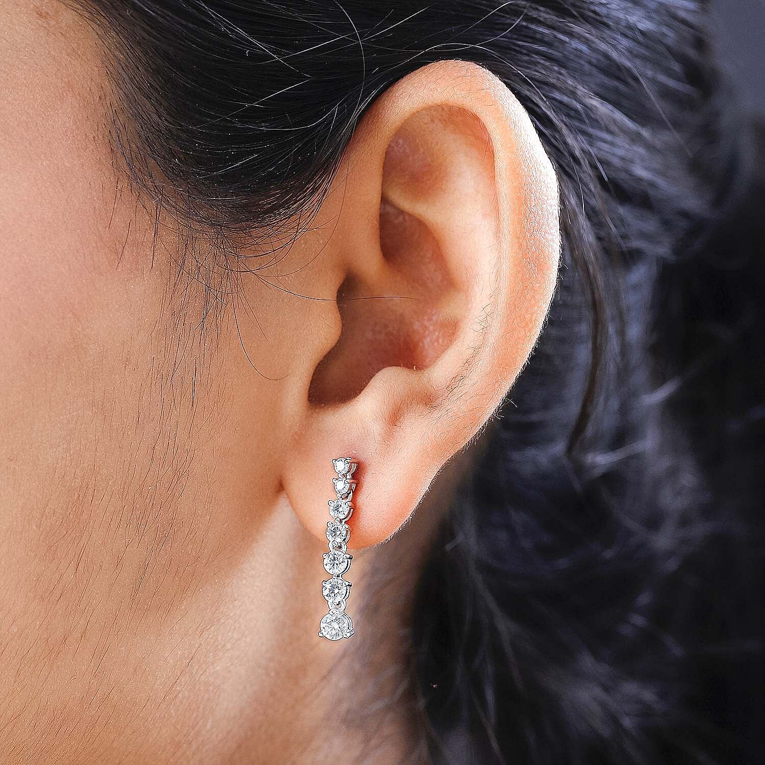 Moissanite Earrings in Platinum Overlay Sterling Silver