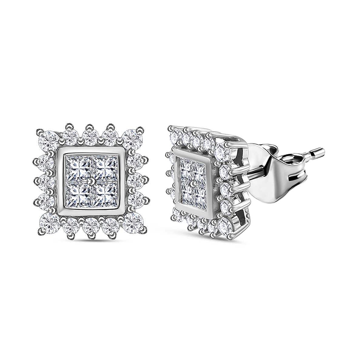 Moissanite Stud Earrings in Platinum Overlay Sterling Silver
