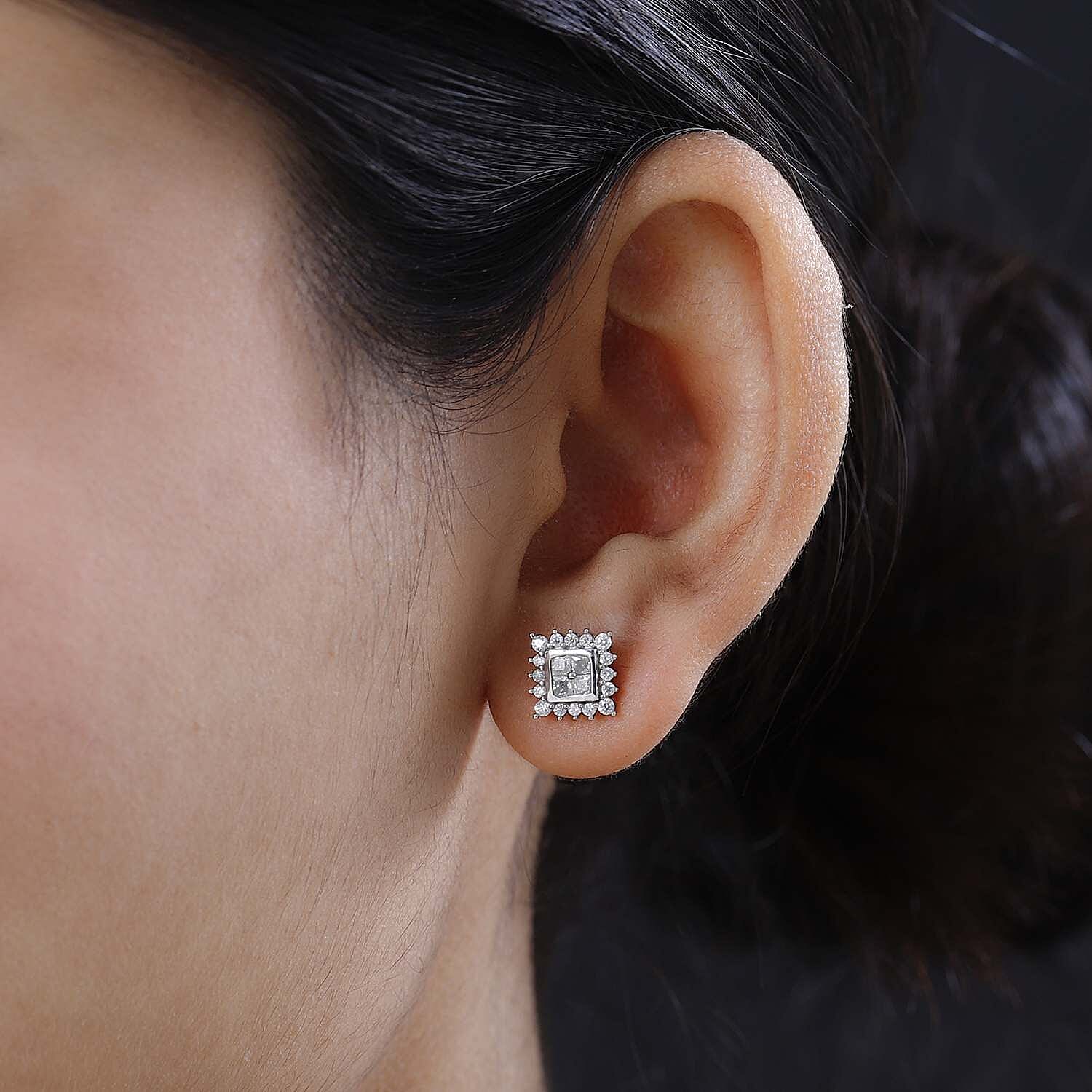 Moissanite Stud Earrings in Platinum Overlay Sterling Silver