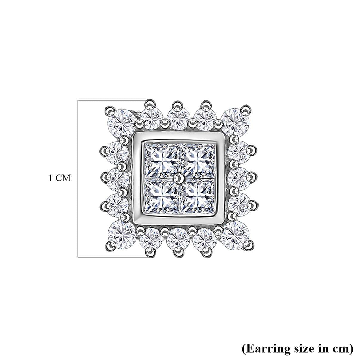 Moissanite Stud Earrings in Platinum Overlay Sterling Silver